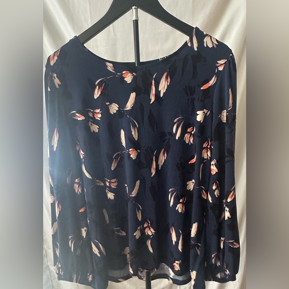 Cynthia Rowley Navy shirt with Floral Accents